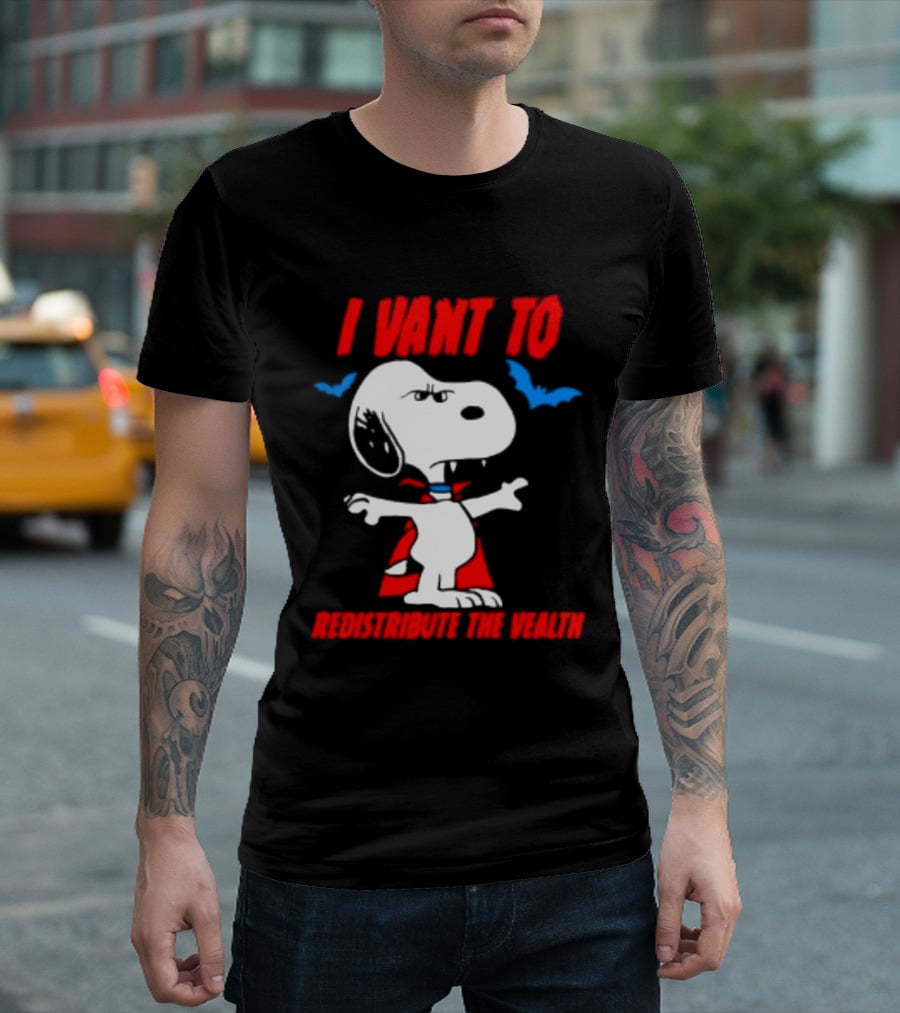 Snoopy I Want To Redistribute The Wealth Halloween Dracula Bats T-Shirt