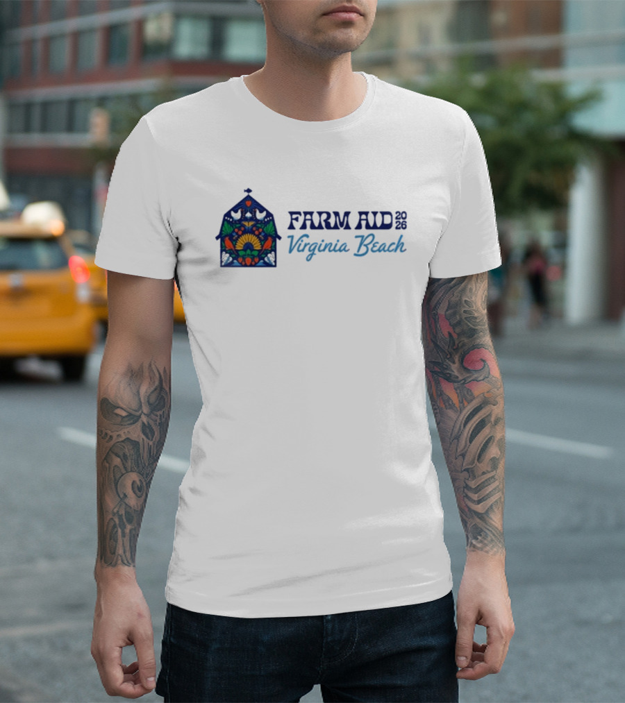 Farm Aid 2026 Virginia Beach Stained Glass Barn Sunflowers Doves T-Shirt