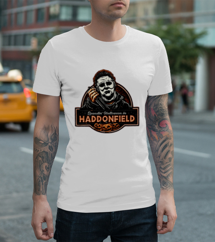 Michael Myers Spendin' Halloween In Haddonfield With Pumpkins T-Shirt