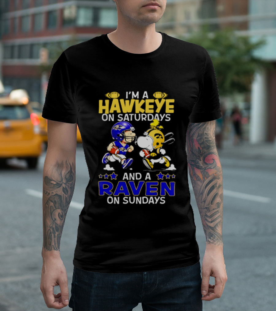 I'm A Hawkeye On Saturdays And A Raven On Sundays Peanuts Football T-Shirt