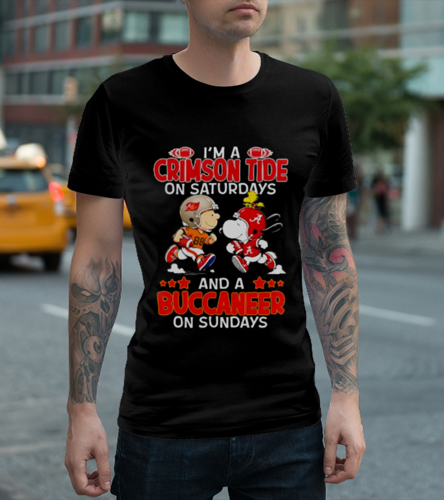 I'm A Crimson Tide On Saturdays And A Buccaneer On Sundays Peanuts Football Fan T-Shirt