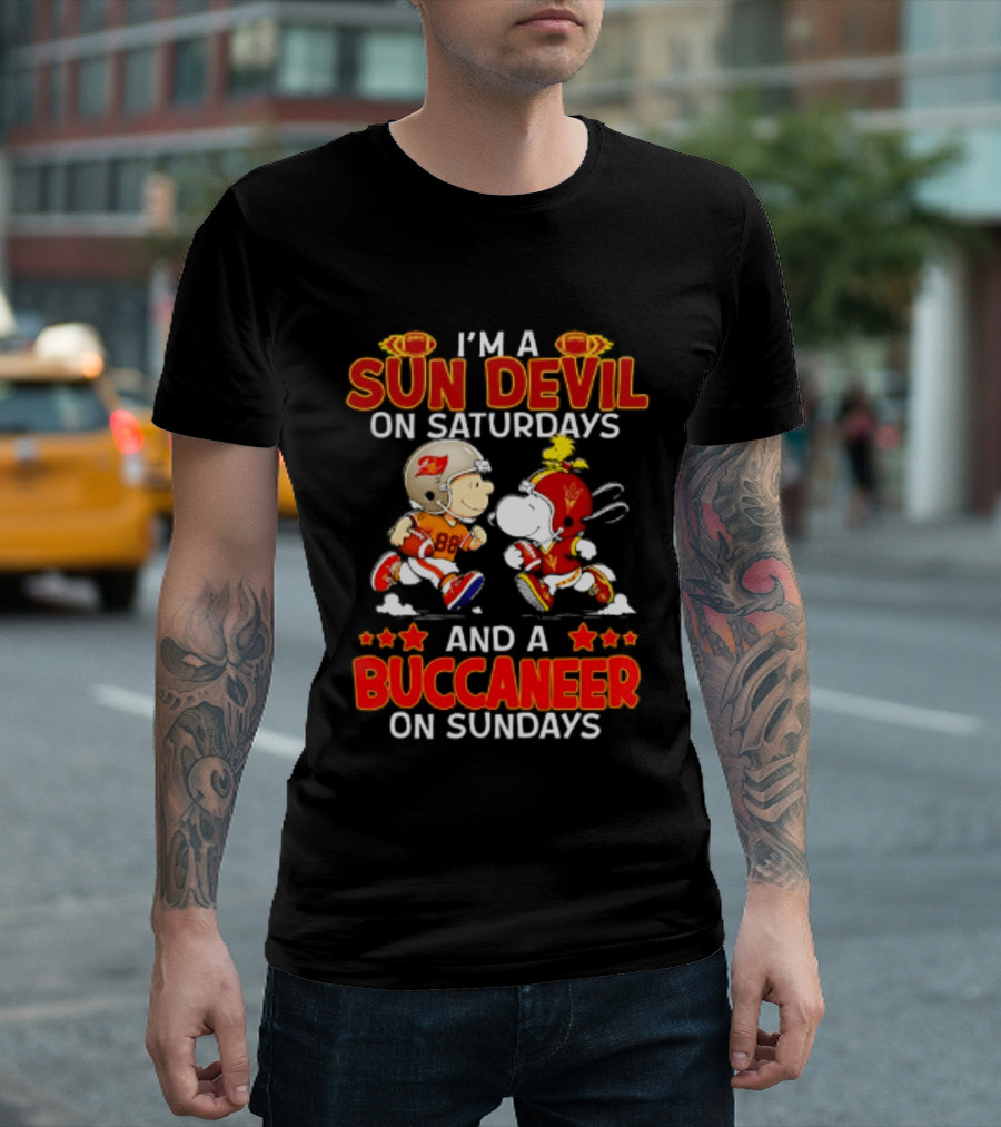 I'm A Sun Devil On Saturdays And A Buccaneer On Sundays Peanuts Characters Football Fan T-Shirt