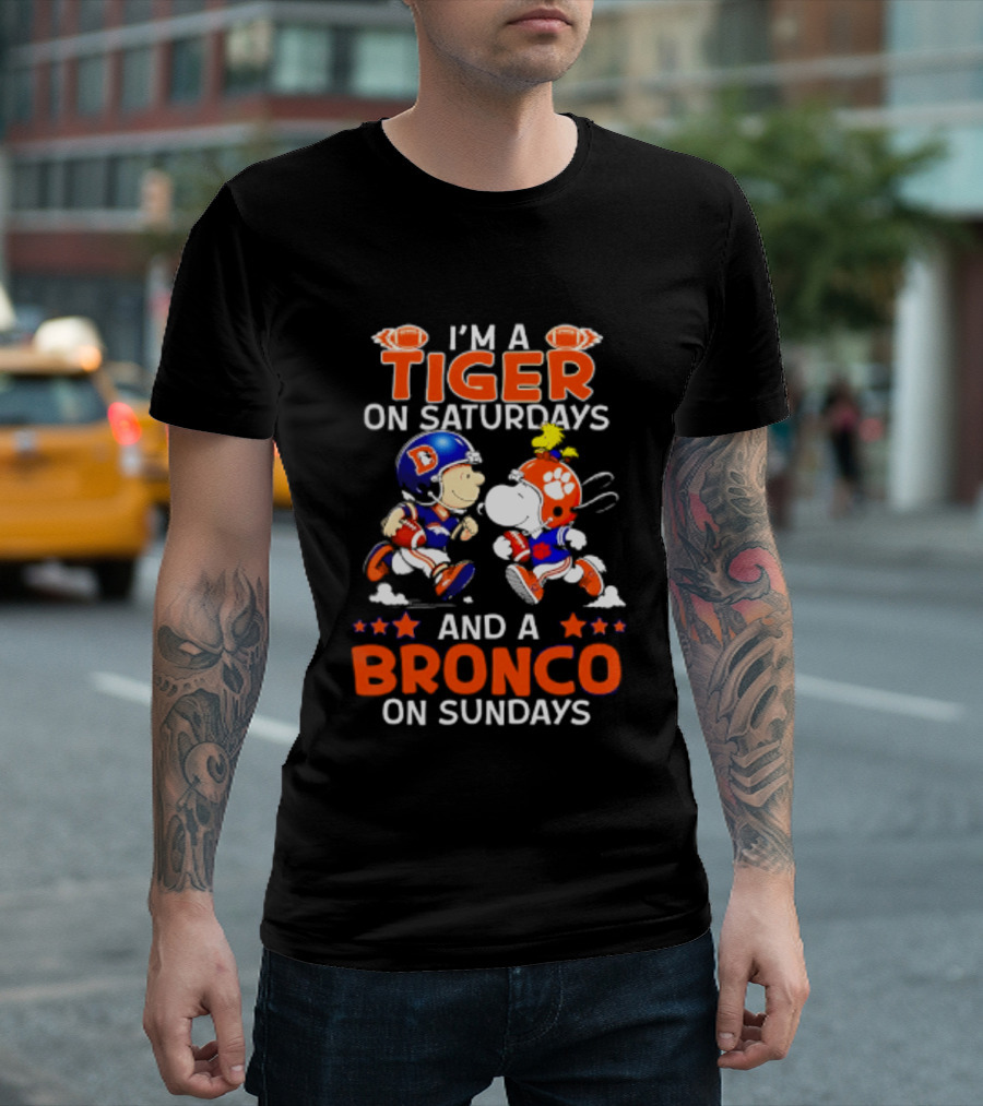 Peanuts Clemson Tigers On Saturdays Denver Broncos On Sundays Football Fan T-Shirt