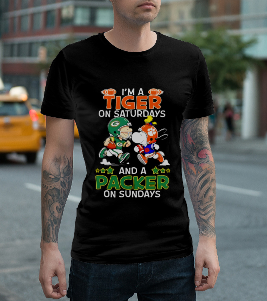 Clemson Tigers Fan On Saturdays Green Bay Packers Supporter On Sundays Football Peanuts T-Shirt