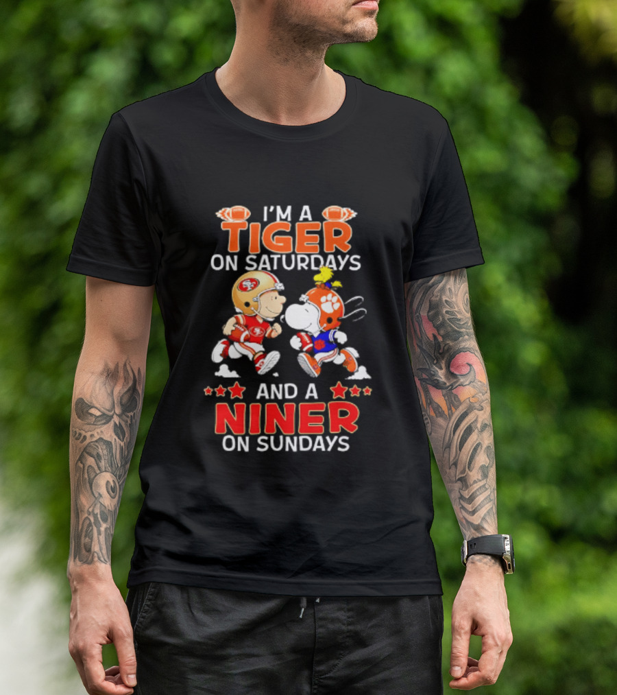 I'm A Clemson Tiger On Saturdays And A San Francisco 49ers Niner On Sundays Peanuts Characters Football Fan T-Shirt