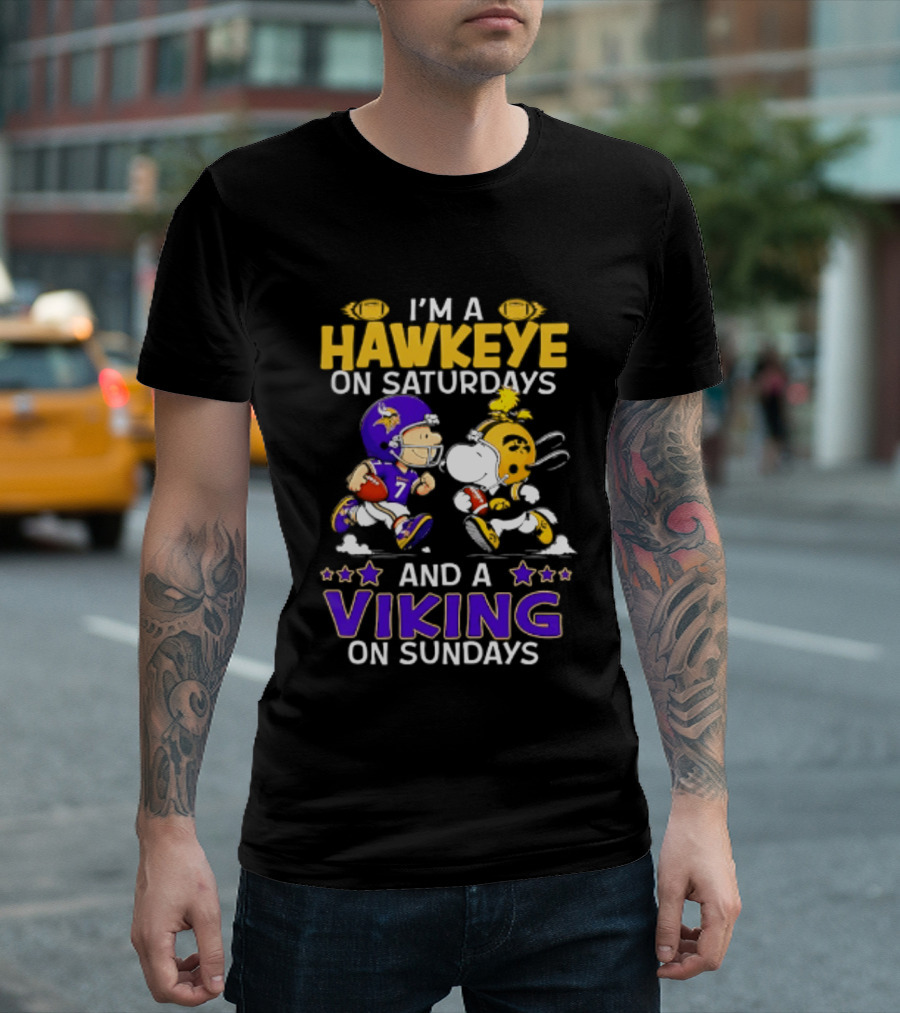I'm A Hawkeye On Saturdays And A Viking On Sundays Peanuts Mashup T-Shirt