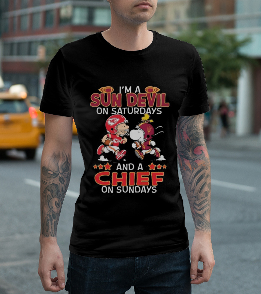 I'm A Sun Devil On Saturdays And A Chief On Sundays Charlie Brown And Snoopy T-Shirt