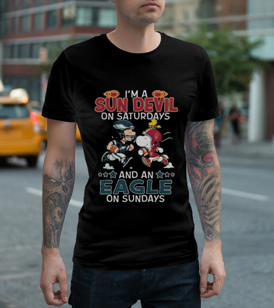 I'm A Sun Devil On Saturdays And An Eagle On Sundays Charlie Brown Snoopy T-Shirt