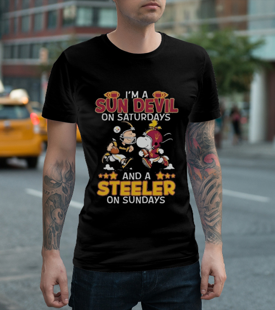 I'm A Sun Devil On Saturdays And A Steeler On Sundays Charlie Brown Snoopy Football T-Shirt