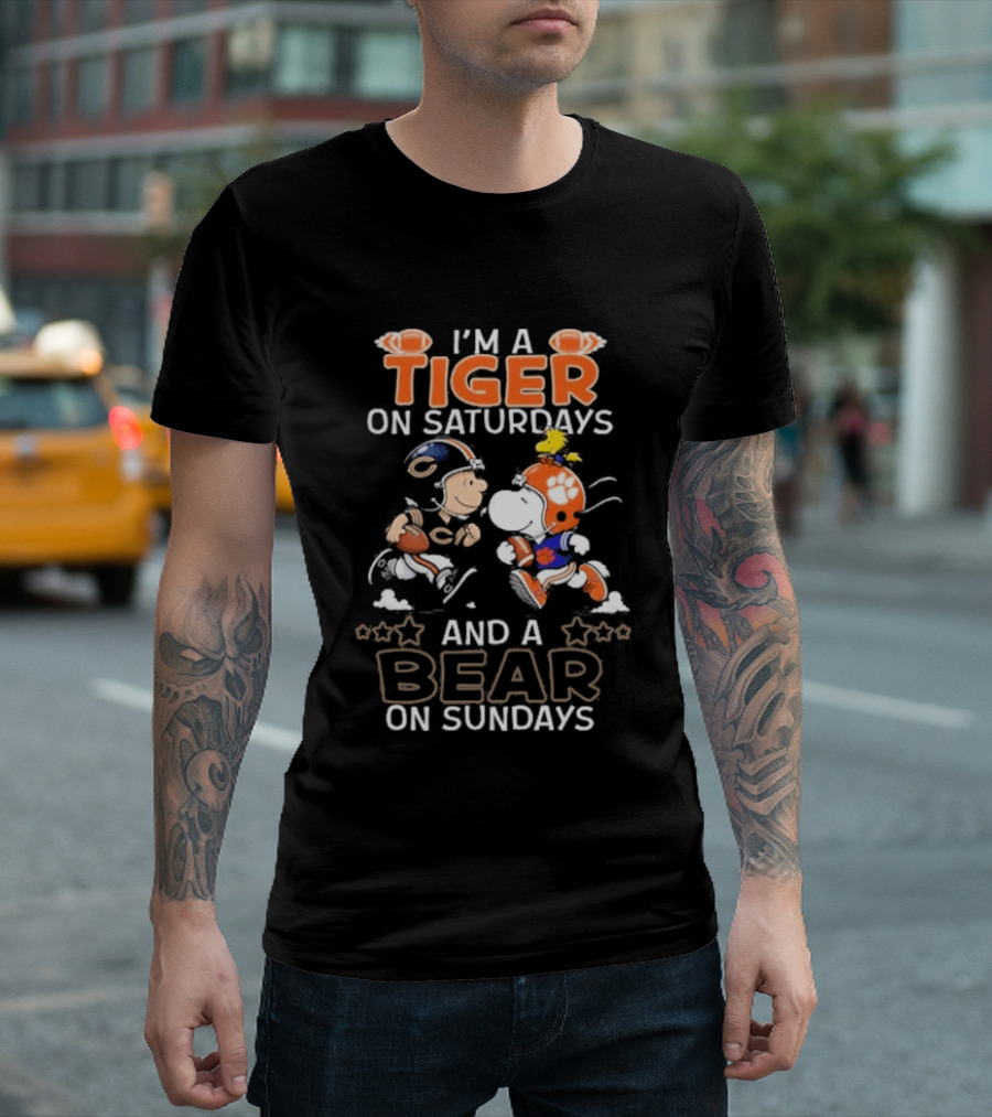 Charlie Brown Snoopy Tiger Saturdays Bear Sundays Football T-Shirt