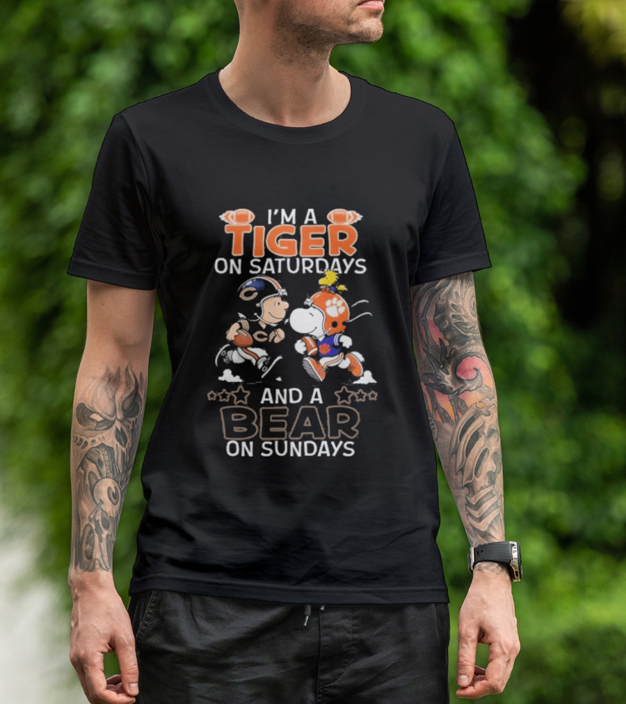Charlie Brown Snoopy Tiger Saturdays Bear Sundays Football T-Shirt