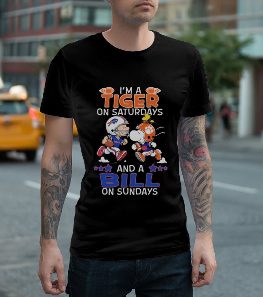 Charlie Brown Snoopy Tiger Saturdays Bill Sundays T-Shirt