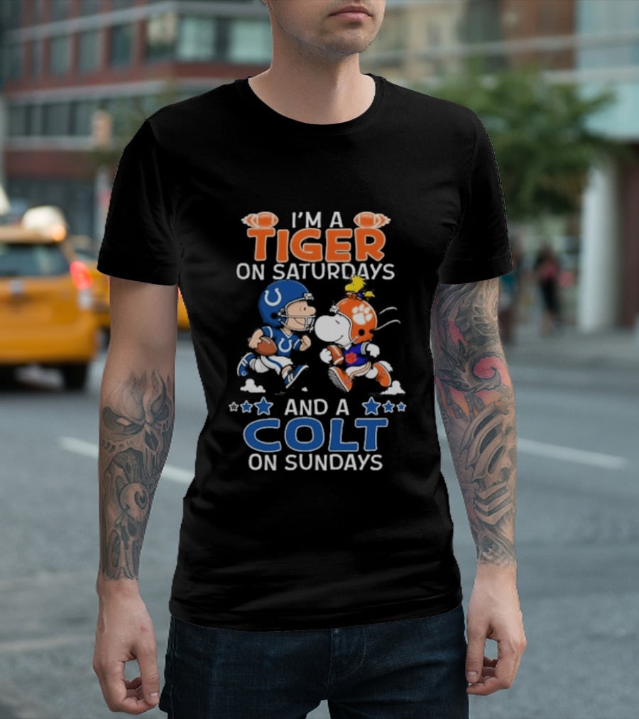 I'm A Tiger On Saturdays And A Colt On Sundays Charlie Brown Snoopy Football Teams T-Shirt