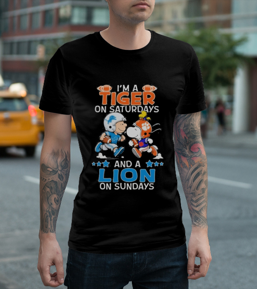 I'm A Tiger On Saturdays And A Lion On Sundays Featuring Snoopy And Charlie Brown Football T-Shirt