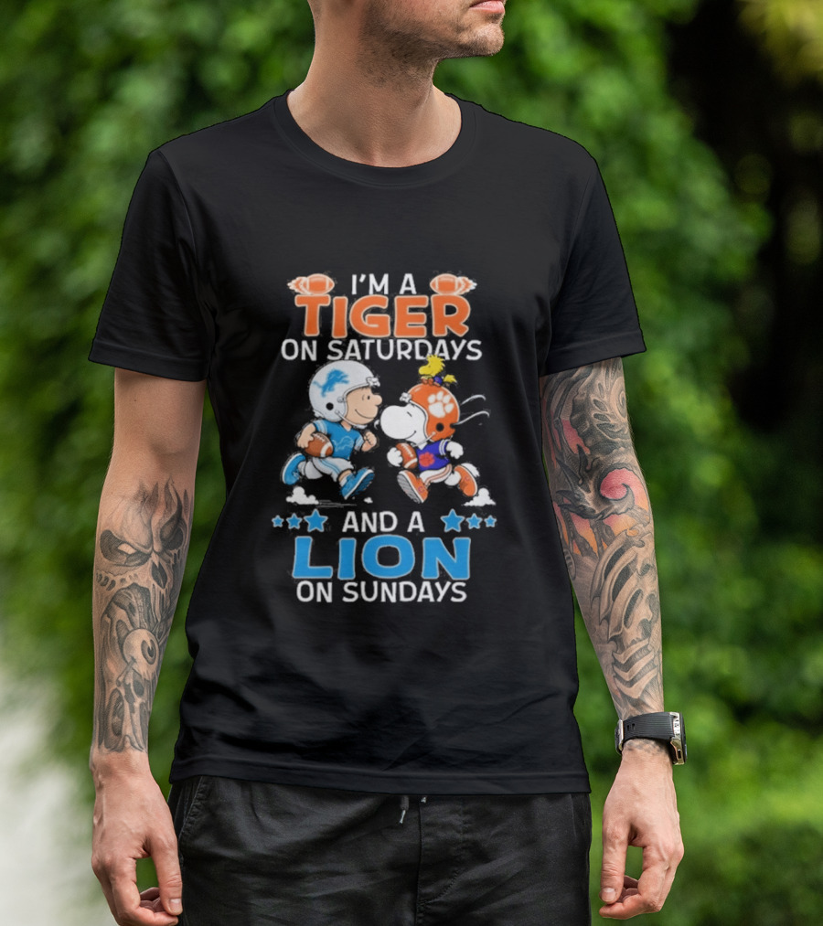 I'm A Tiger On Saturdays And A Lion On Sundays Featuring Snoopy And Charlie Brown Football T-Shirt