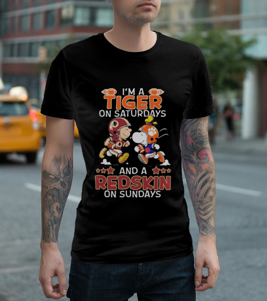 Charlie Brown Snoopy Tiger Saturdays Redskin Sundays Sports T-Shirt