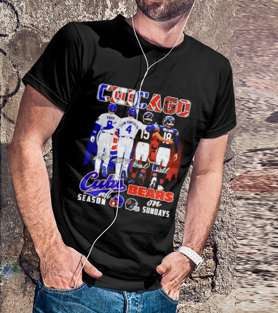 Chicago Cubs Happ And Bote Bears Fields And Moore Signature Skyline Sundays All Season T-Shirt