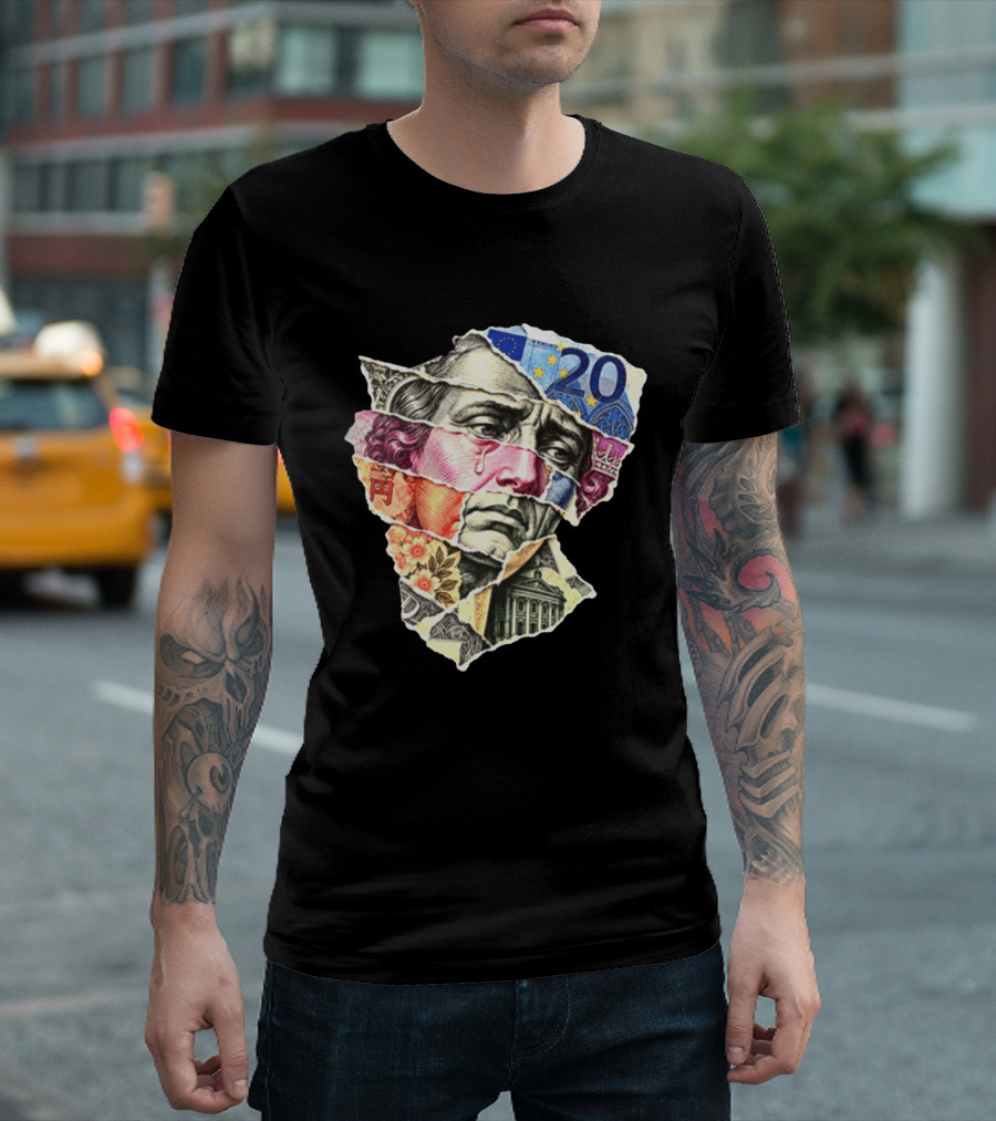 Benjamin Franklin Quote Sad Dollar Currency Collage Art Euro Note T-Shirt