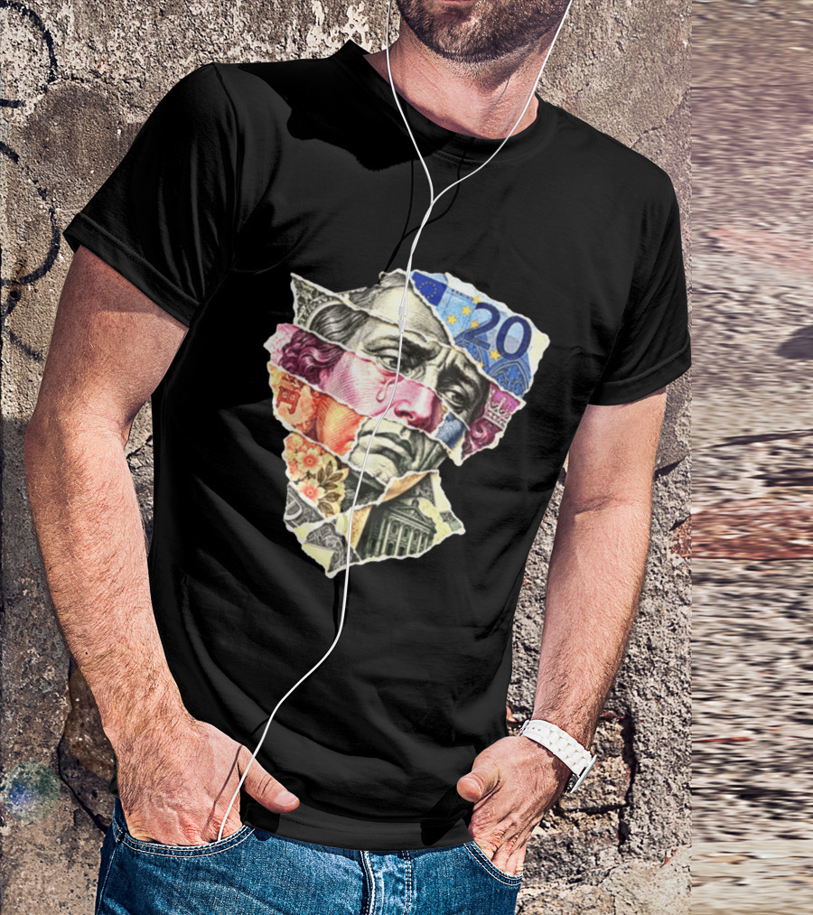 Benjamin Franklin Quote Sad Dollar Currency Collage Art Euro Note T-Shirt