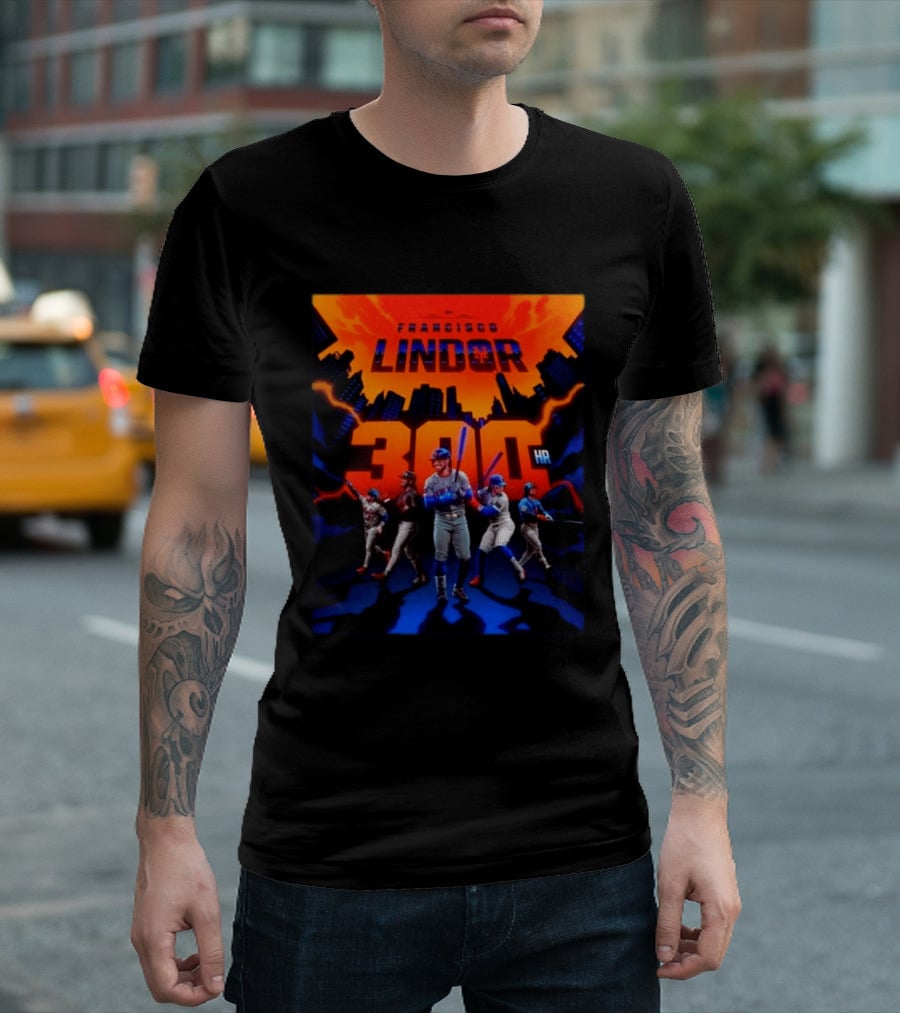 Francisco Lindor 300 HR Achievement Mets Skyline Celebration T-Shirt