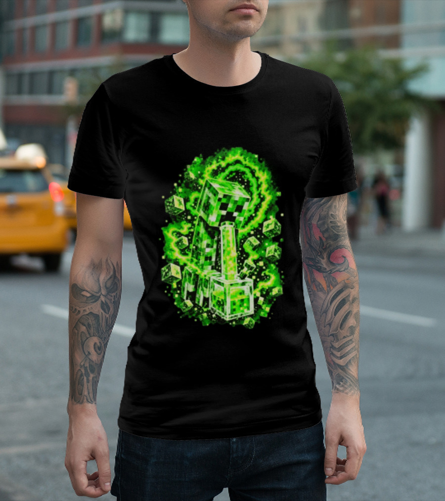 Minecraft Creeper Green Bong Pixel Explosion T-Shirt