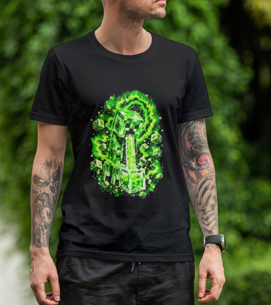 Minecraft Creeper Green Bong Pixel Explosion T-Shirt