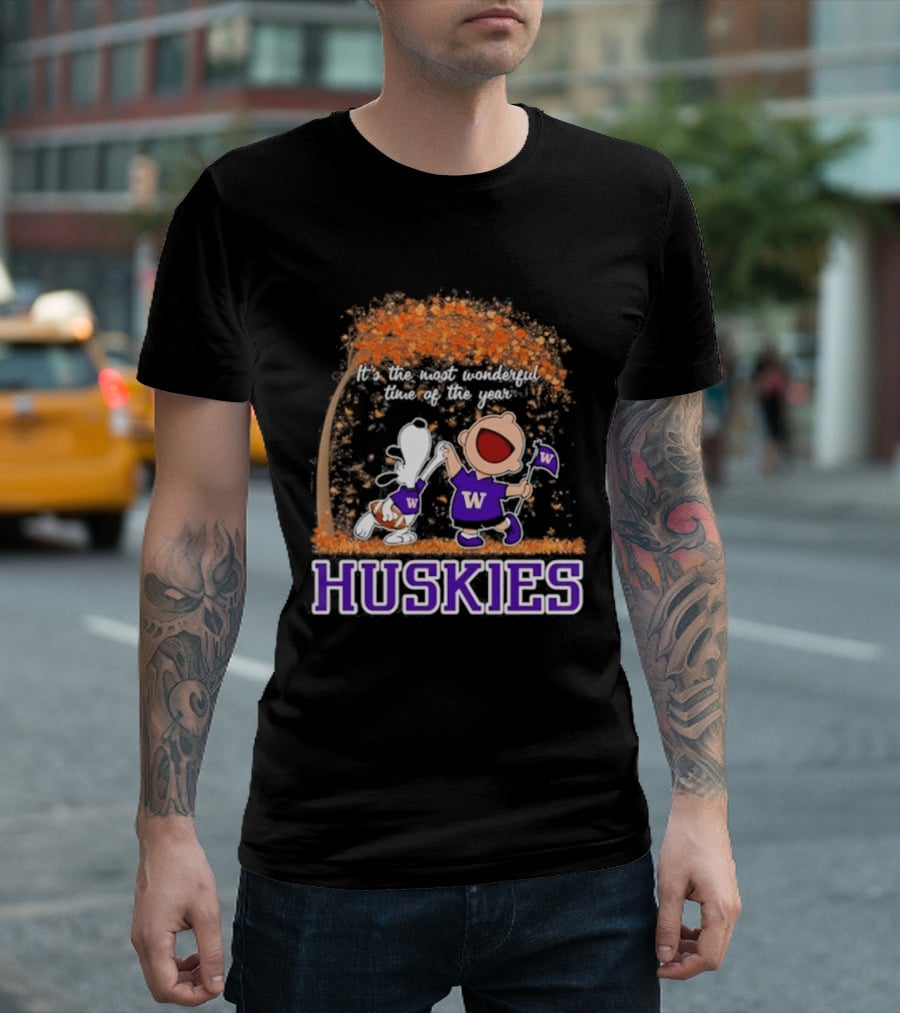 Washington Huskies Snoopy Charlie Brown Autumn 2026 Most Wonderful Time T-Shirt