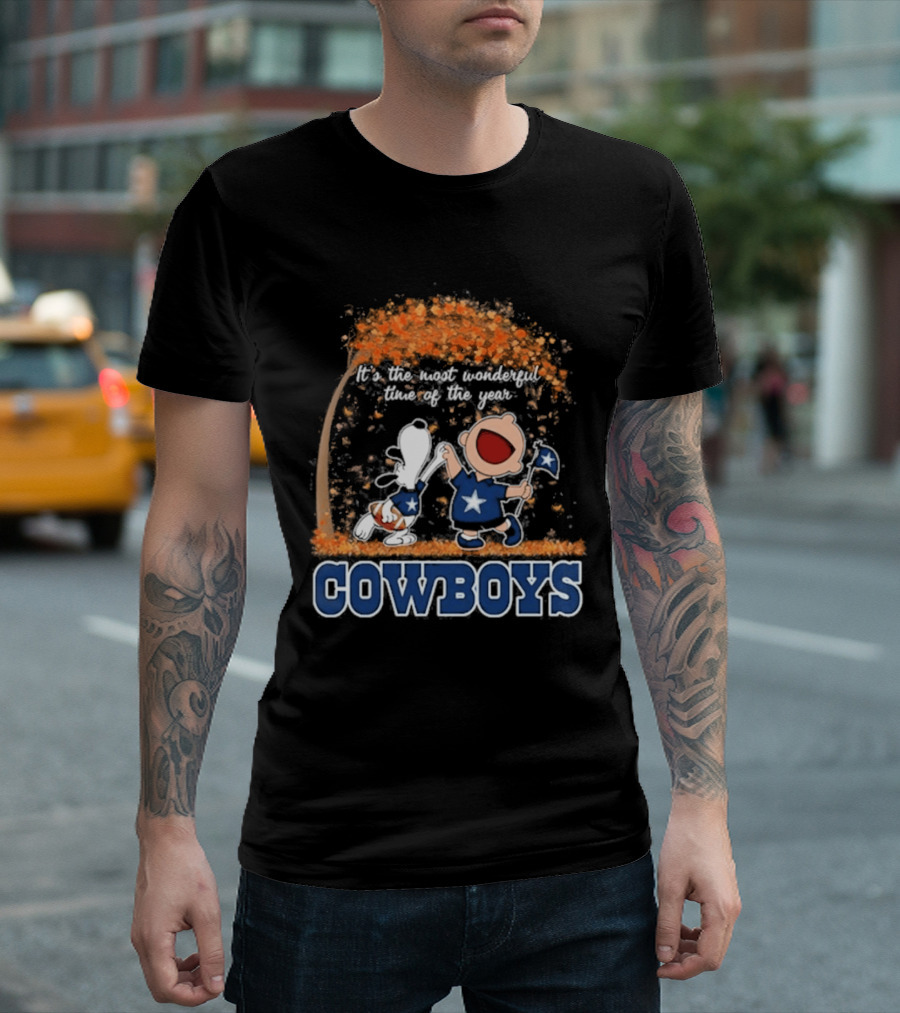 Dallas Cowboys Snoopy Charlie Brown Dancing Most Wonderful Time Of The Year 2026 T-Shirt