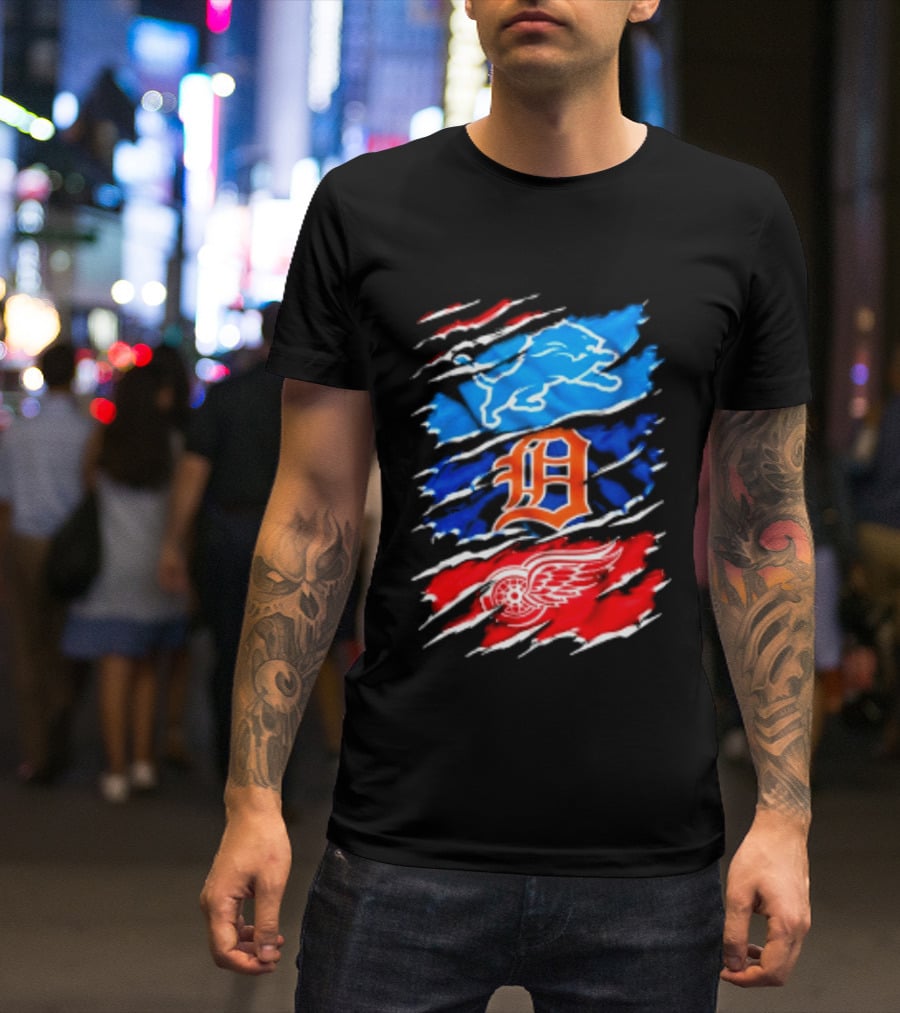 Detroit Lions Tigers Red Wings Scratch Mashup T-Shirt