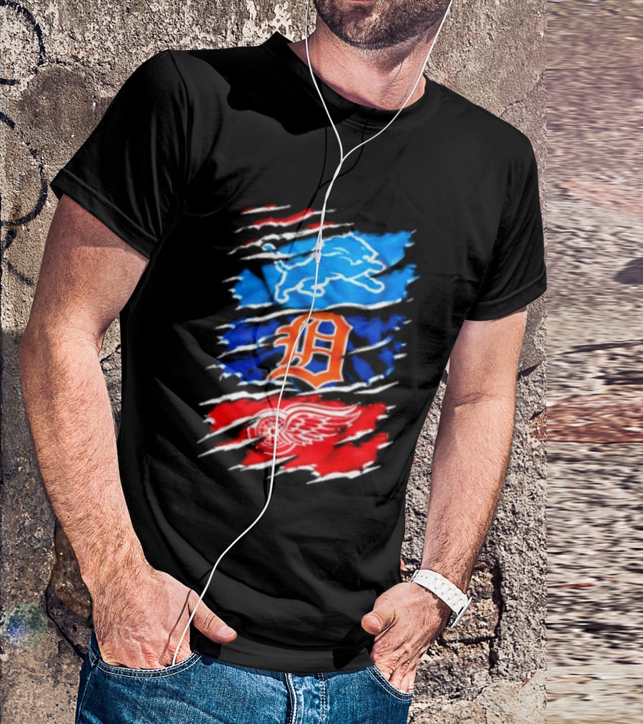 Detroit Lions Tigers Red Wings Scratch Mashup T-Shirt