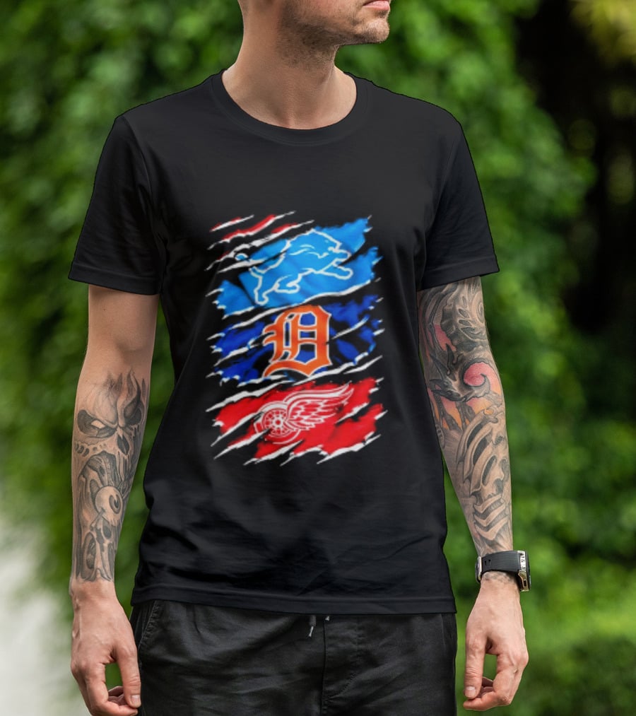 Detroit Lions Tigers Red Wings Scratch Mashup T-Shirt
