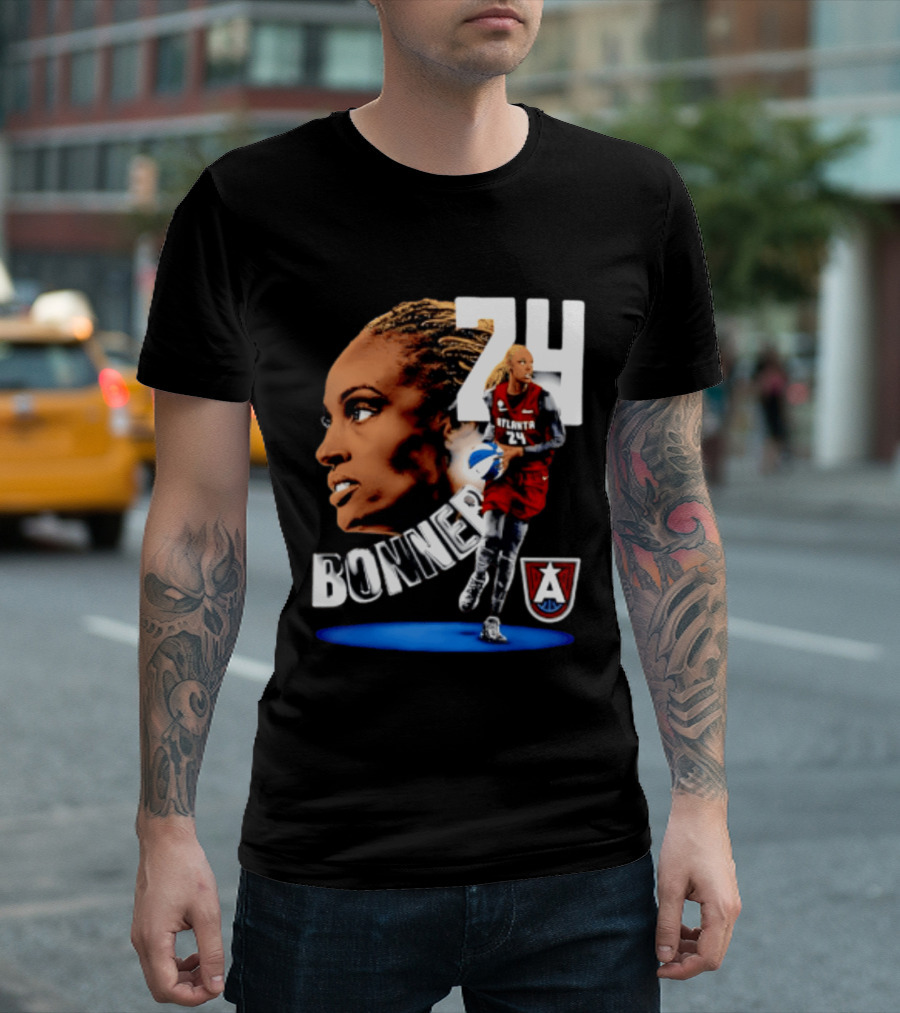 Dewanna Bonner 24 Atlanta Dream WNBA Basketball Player Portrait And Action T-Shirt