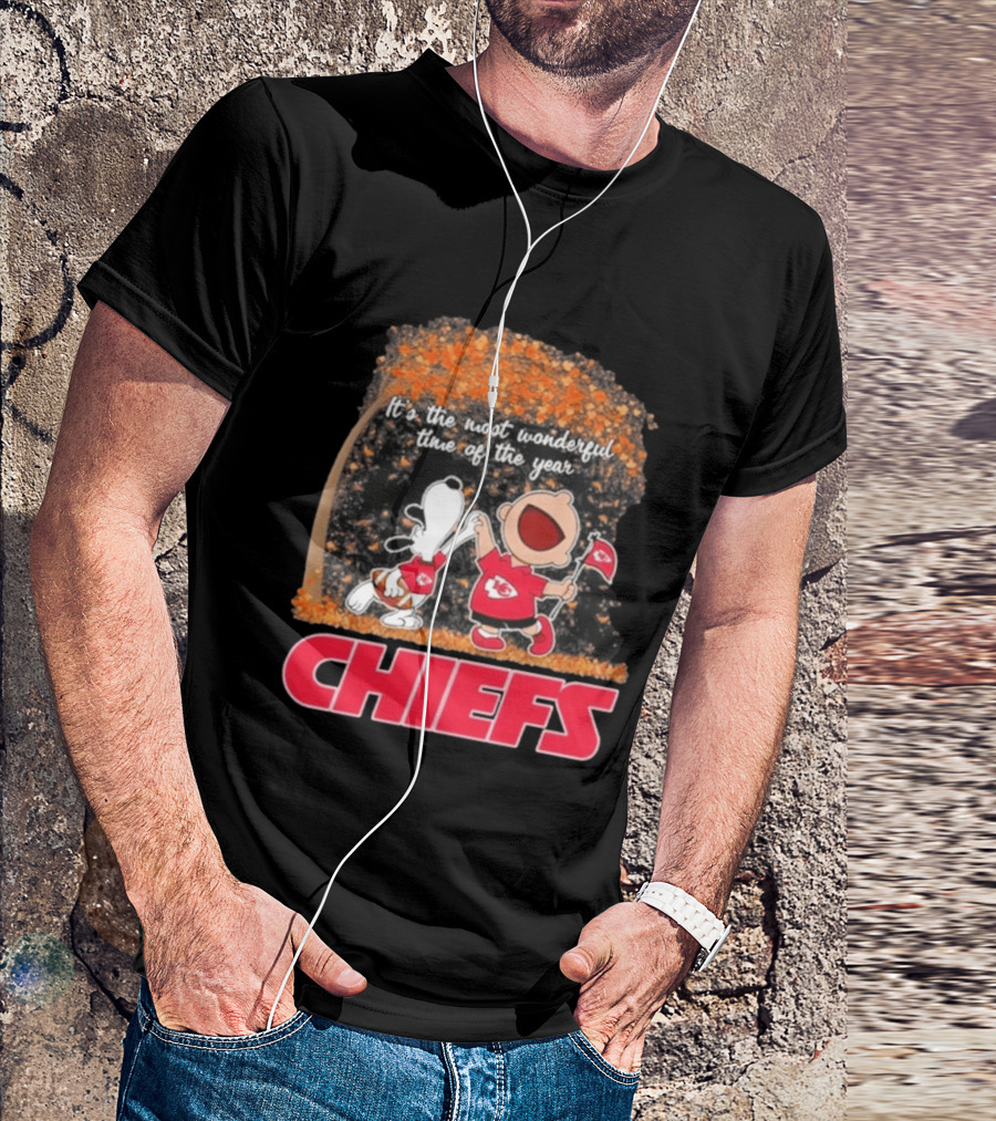 Kansas City Chiefs Snoopy Charlie Brown Dancing It's The Most Wonderful Time Of The Year T-Shirt