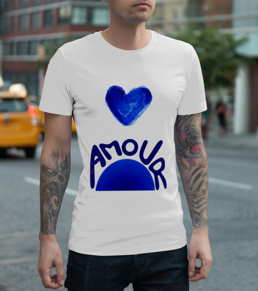 Amour Blue Heart French Love Watercolor T-Shirt