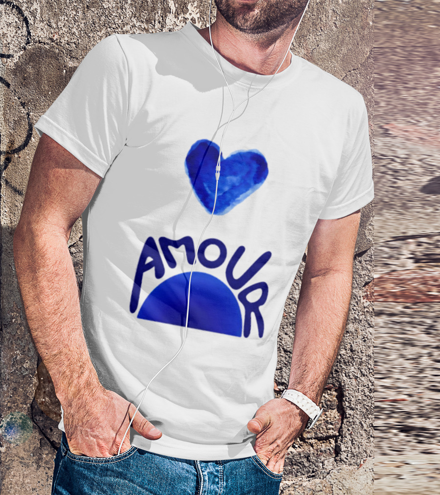 Amour Blue Heart French Love Watercolor T-Shirt
