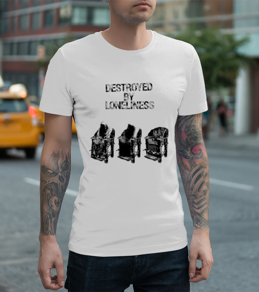 Destroyed By Loneliness Dark Gothic With Falling Office Chairs T-Shirt