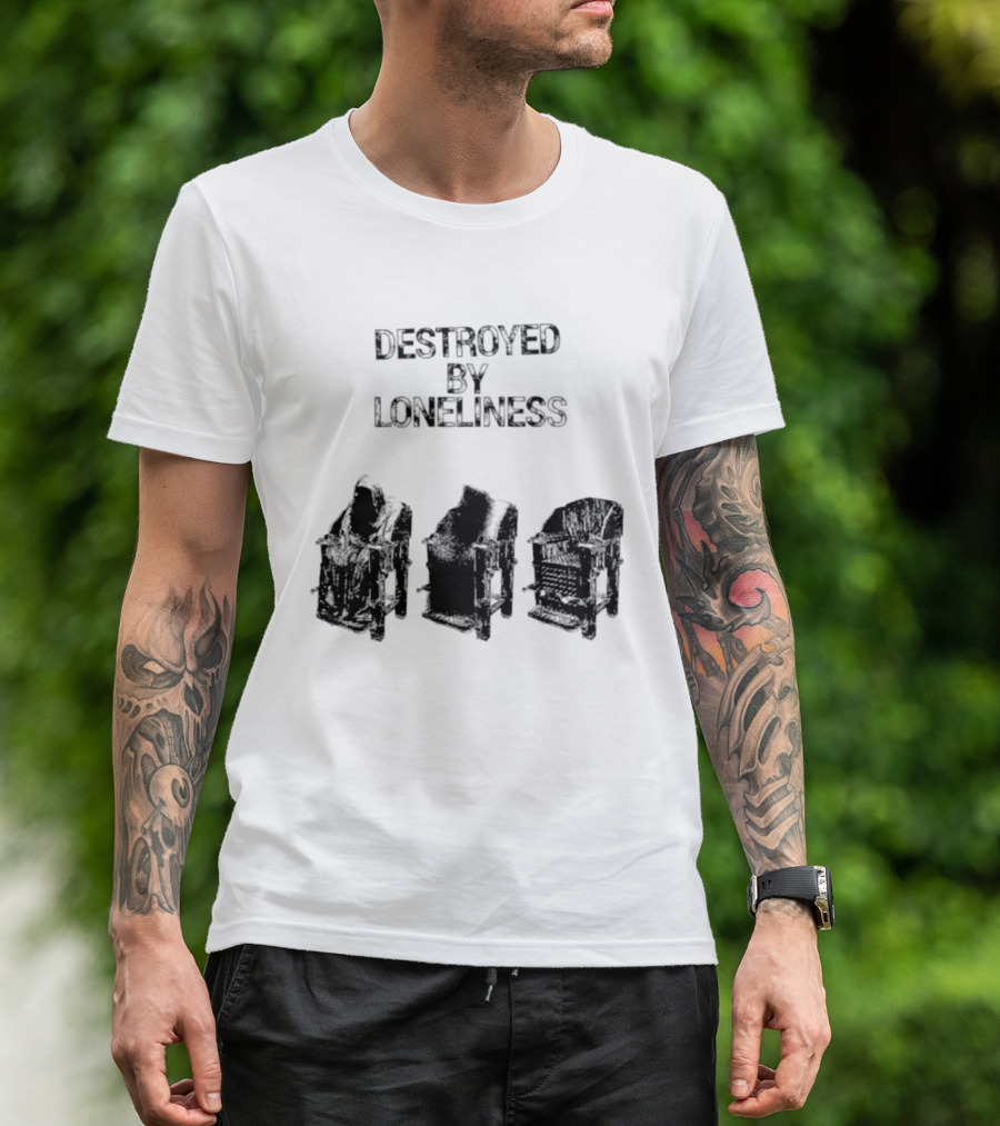 Destroyed By Loneliness Dark Gothic With Falling Office Chairs T-Shirt