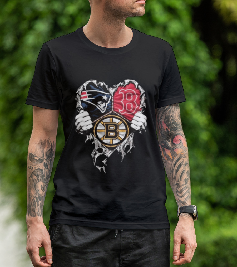 New England Patriots Boston Red Sox Boston Bruins Heart Iconic Trio T-Shirt