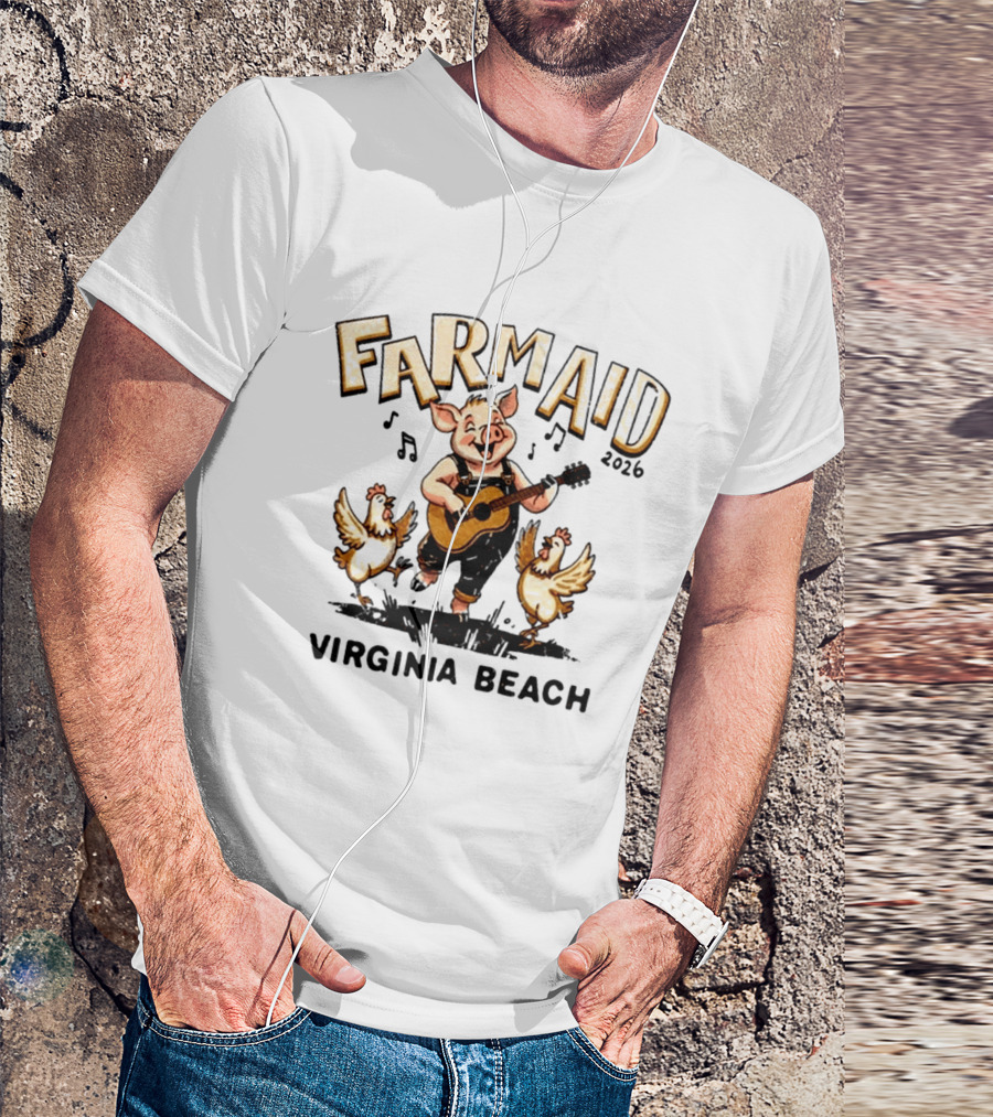 Farm Aid 2026 Virginia Beach Musical Celebration With Guitar Pig And Chickens T-Shirt