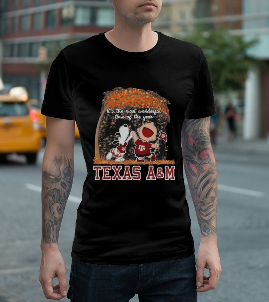 Texas A&M Aggies Snoopy Charlie Brown It's The Most Wonderful Time Of The Year T-Shirt