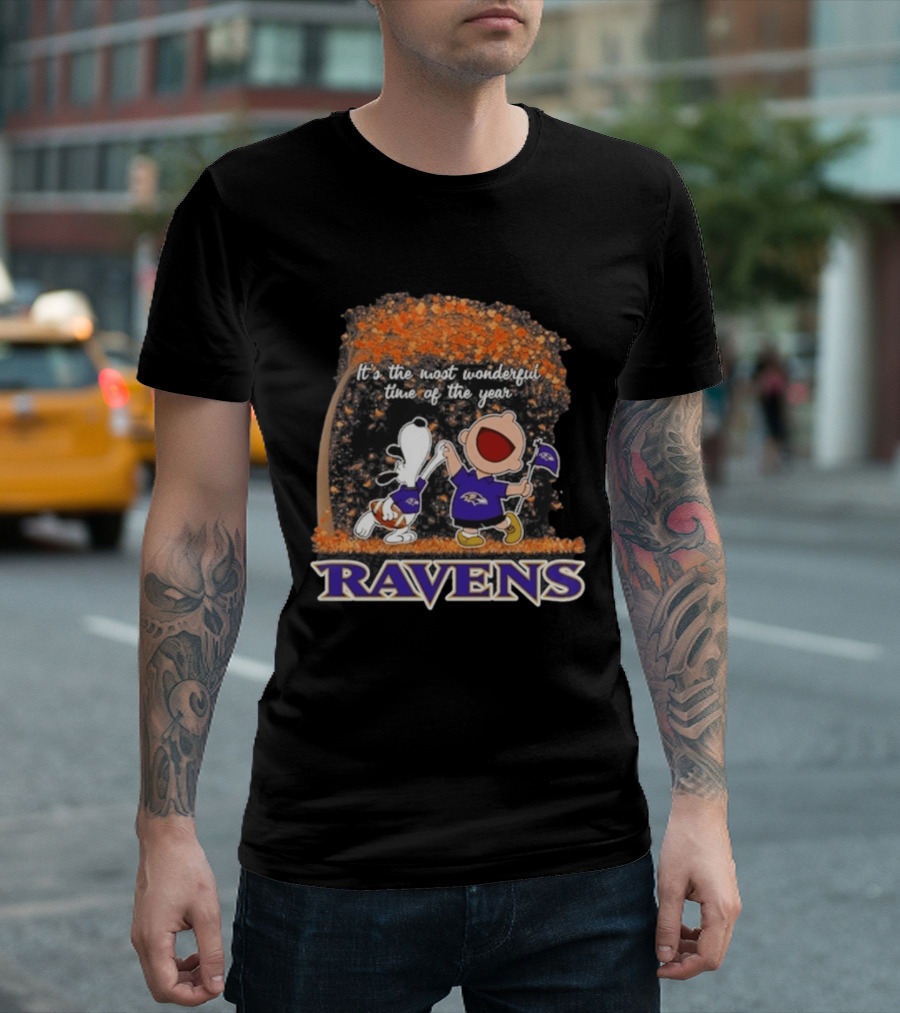 Baltimore Ravens Snoopy Charlie Brown It's The Most Wonderful Time Of The Year T-Shirt
