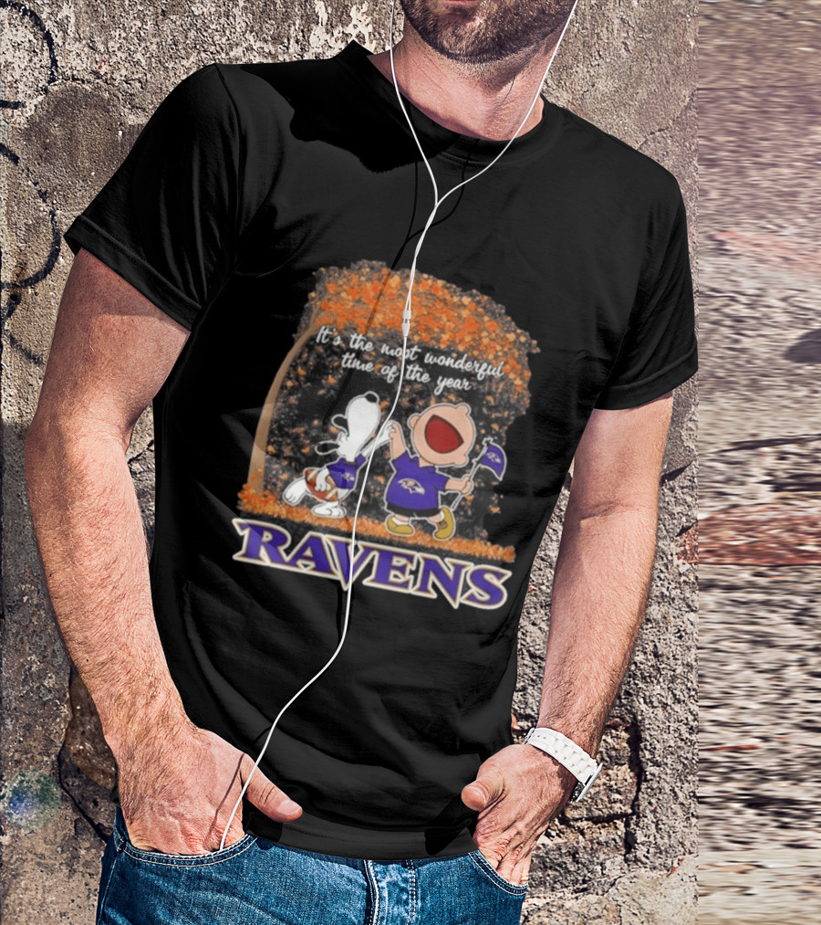 Baltimore Ravens Snoopy Charlie Brown It's The Most Wonderful Time Of The Year T-Shirt