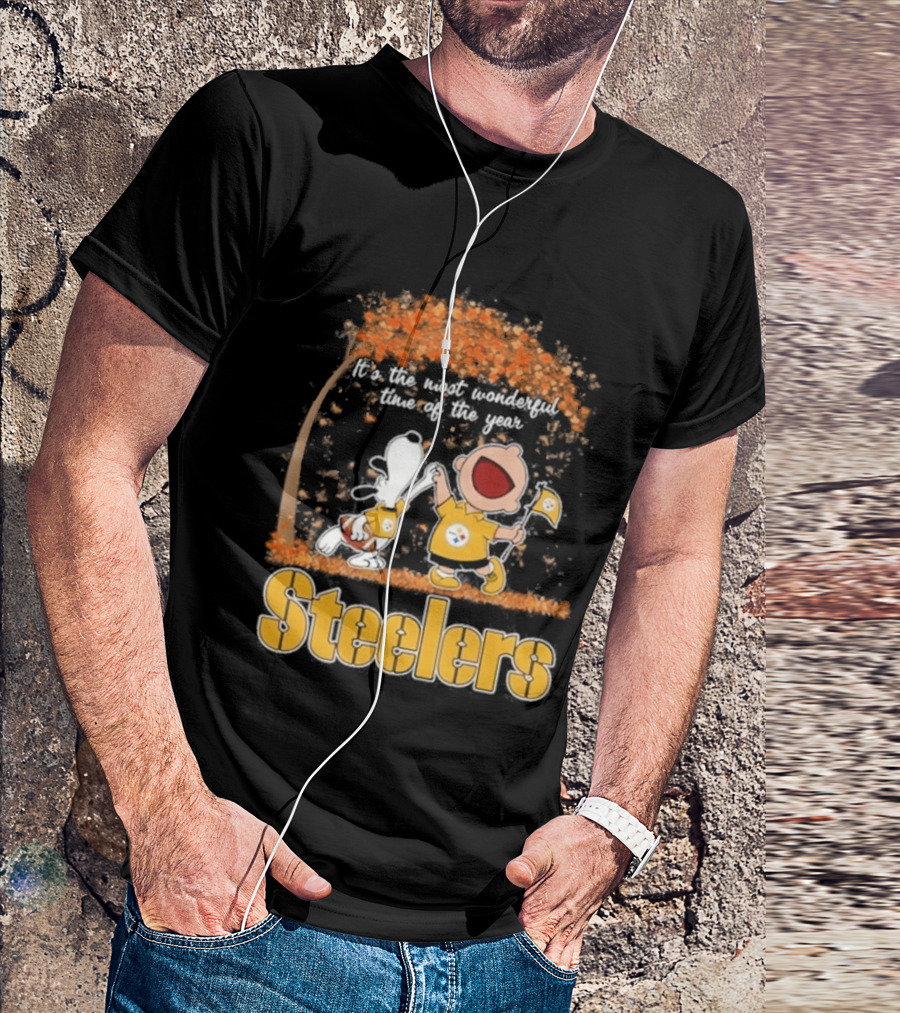 Pittsburgh Steelers Snoopy Charlie Brown Dancing It's The Most Wonderful Time Of The Year T-Shirt