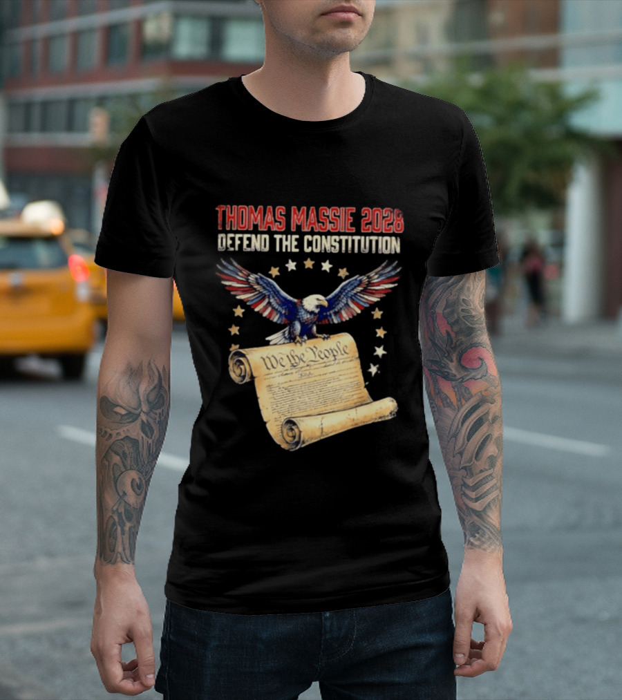 Thomas Massie 2028 Defend The Constitution We The People Bald Eagle Stars Patriotic Election Movement T-Shirt