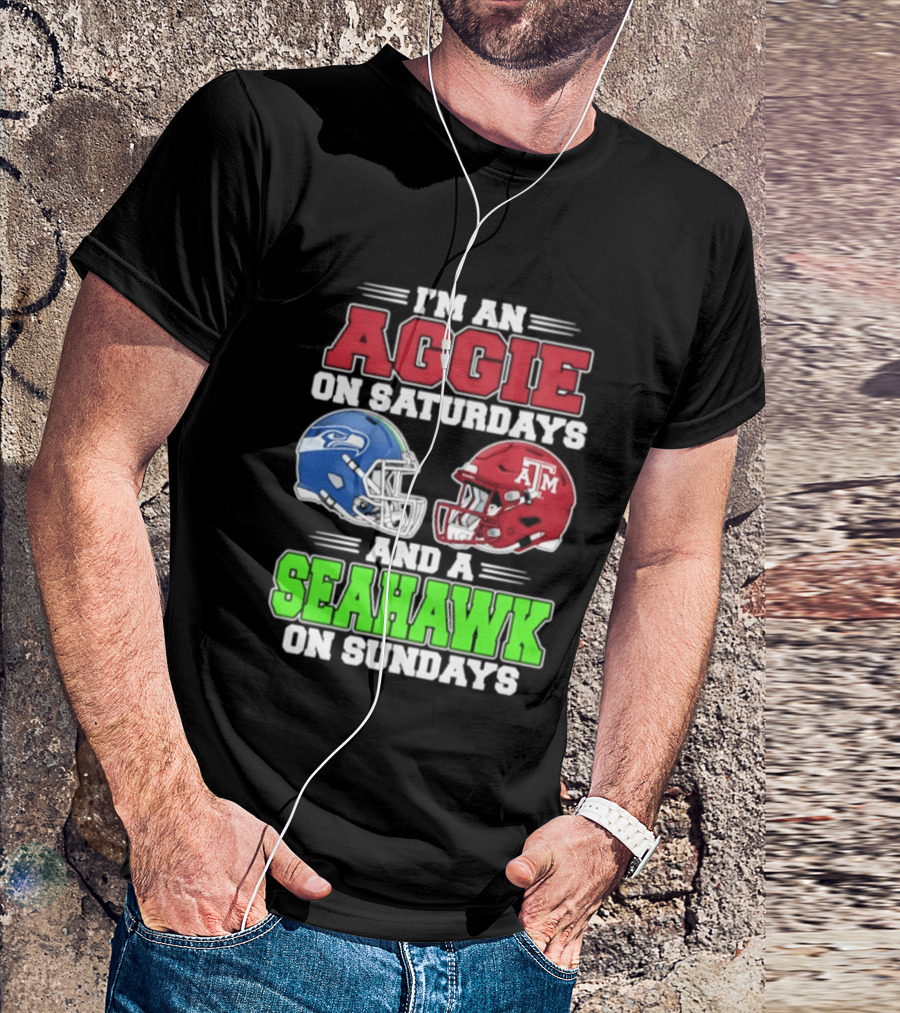 I'm An Aggie On Saturdays And A Seahawk On Sundays Football Helmets T-Shirt