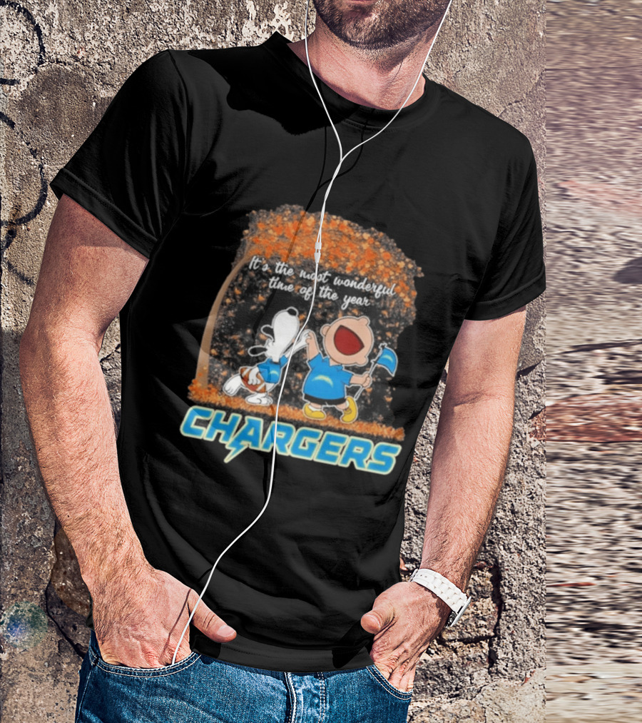 Los Angeles Chargers Snoopy Charlie Brown Dancing 2026 Most Wonderful Time Of The Year T-Shirt