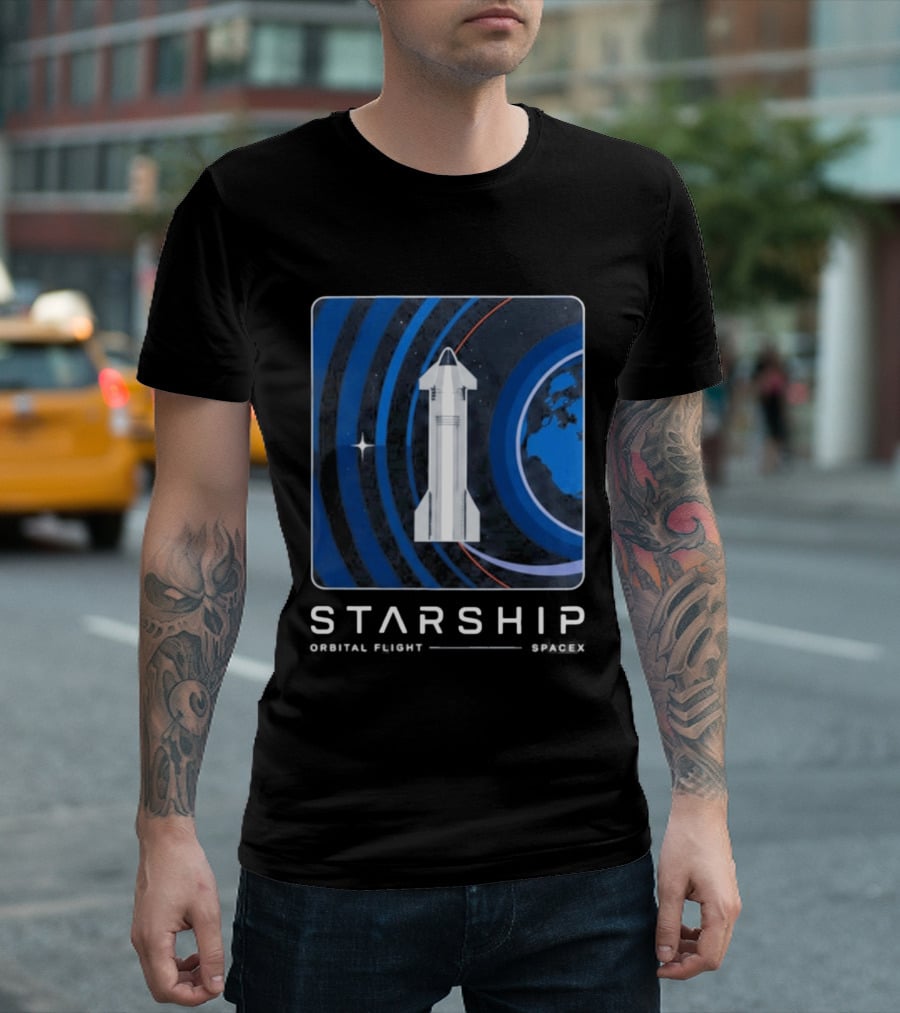 Starship First Orbital Flight Milestone Earth Icon And Concentric Rings T-Shirt