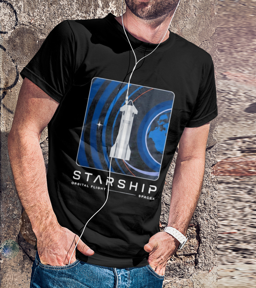 Starship First Orbital Flight Milestone Earth Icon And Concentric Rings T-Shirt