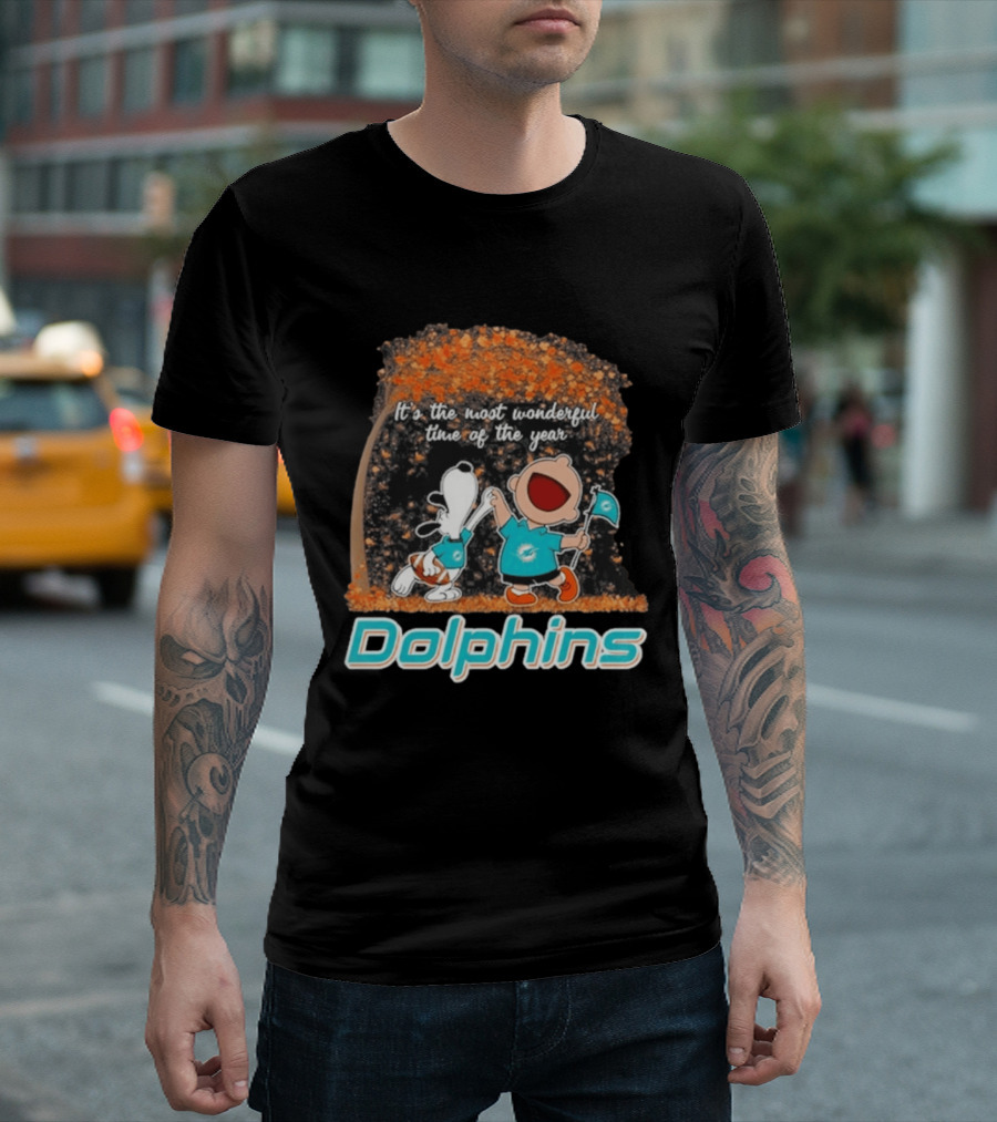 Miami Dolphins Snoopy Charlie Brown It's The Most Wonderful Time Of The Year 2026 T-Shirt