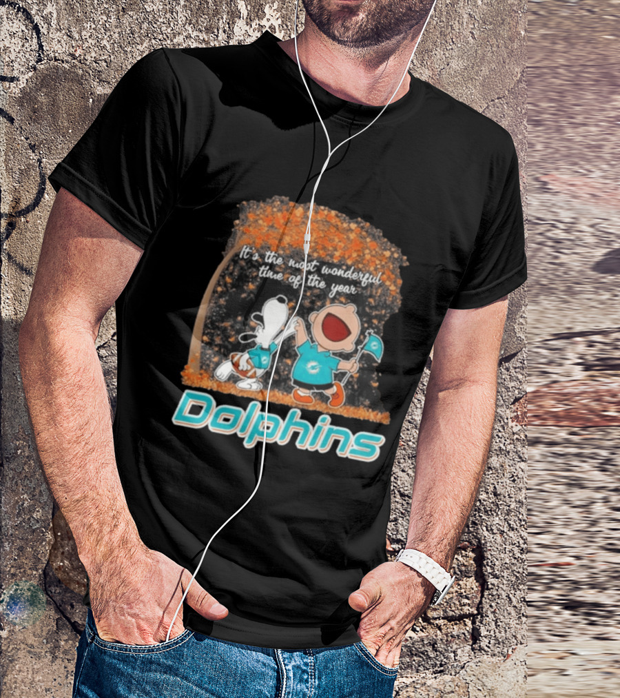Miami Dolphins Snoopy Charlie Brown It's The Most Wonderful Time Of The Year 2026 T-Shirt